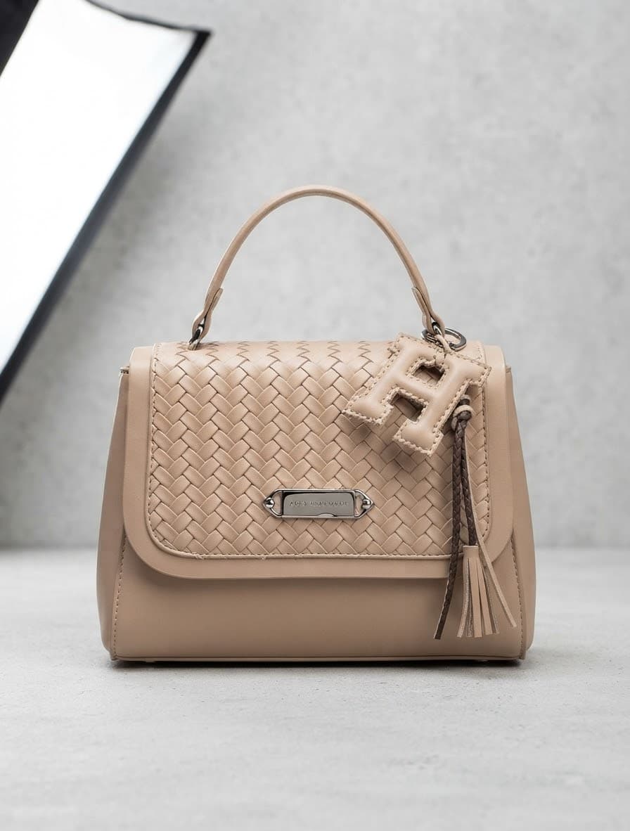 The H Woven Top-Handle Bag in Nude Beige