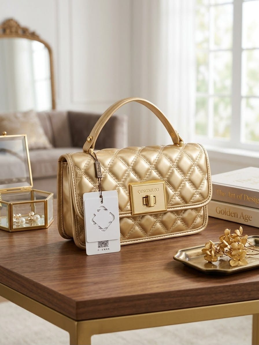 The Golden Quilted Top-Handle Bag