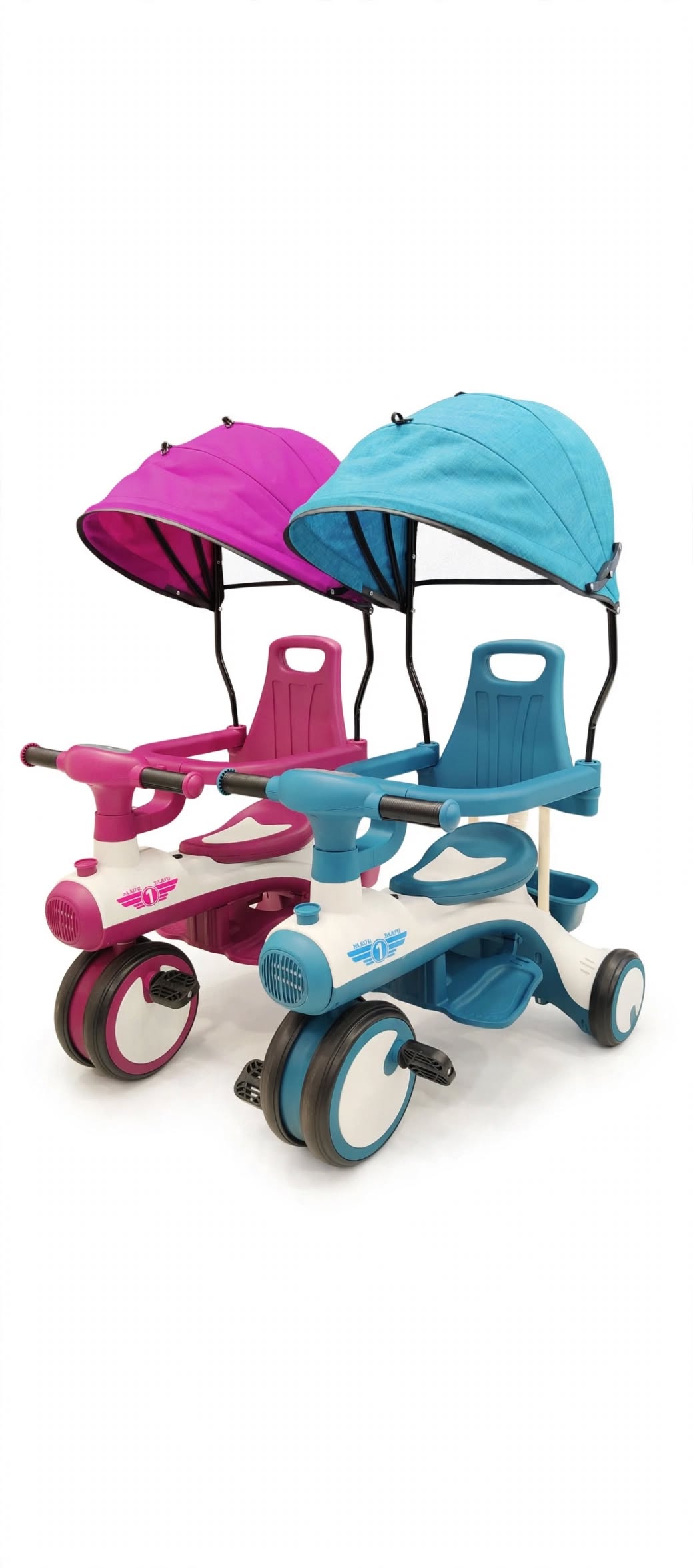 Fiber Body Baby Tricycle with Sun Canopy & Parent Handle (2 Colors