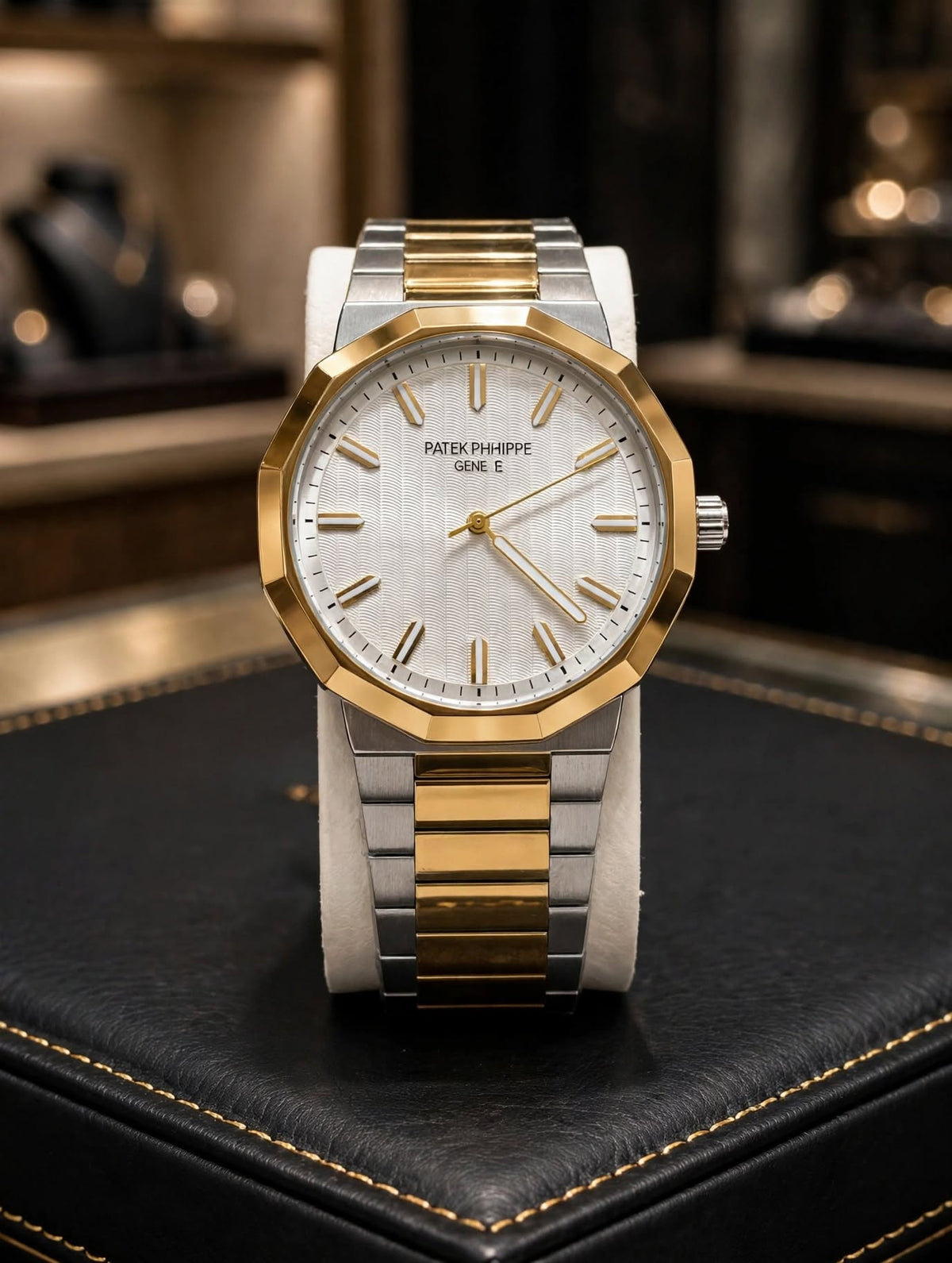 Patek Philippe Geneve Cubitus Two-Tone White Dial Watch - Gold Bezel