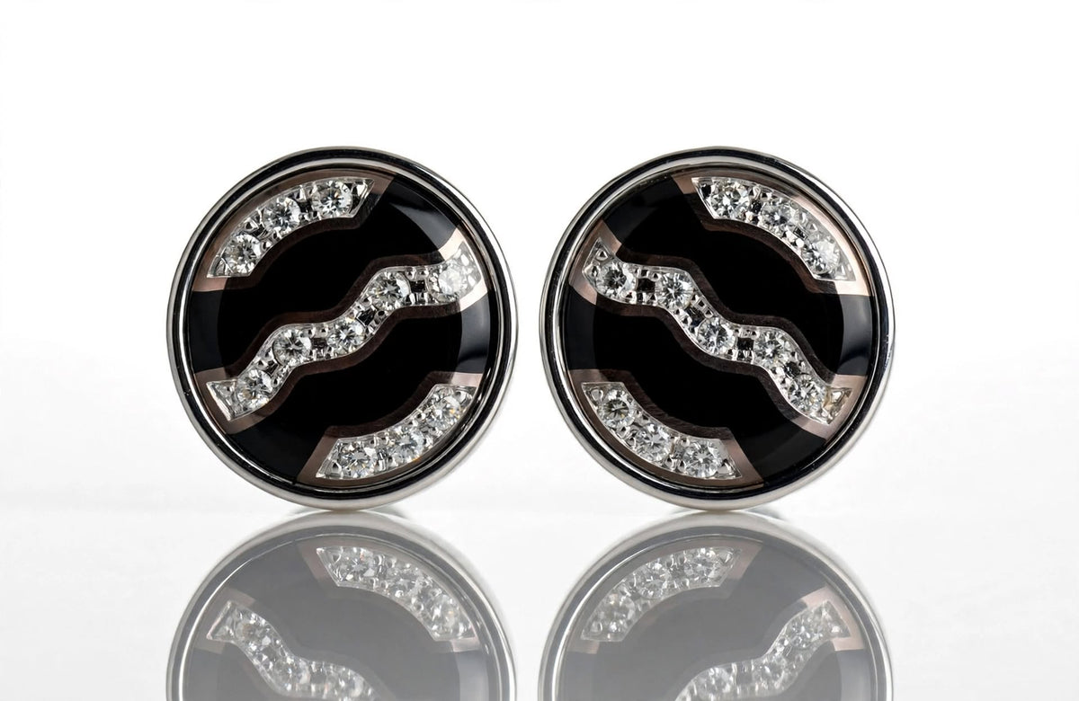 Black Onyx Crystal Wave Round Cufflinks
