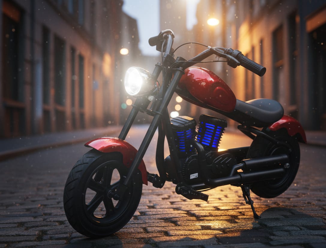 Red Chopper Motorcycle in City Street