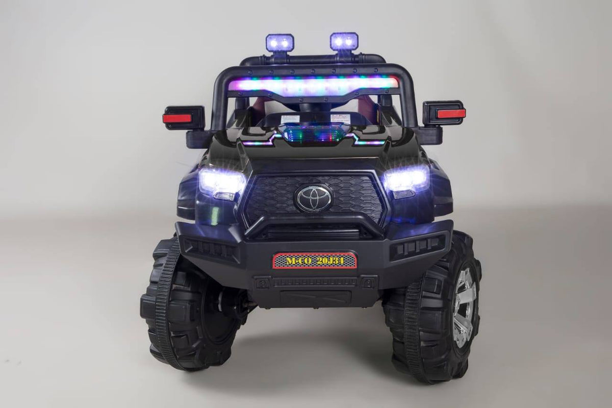 Kids Electric Jeep Model M-CO 20J34 | Toyota Style 12V Ride-On with Rainbow Light Bar, Big Monster Wheels & Parent Remote | Black Color