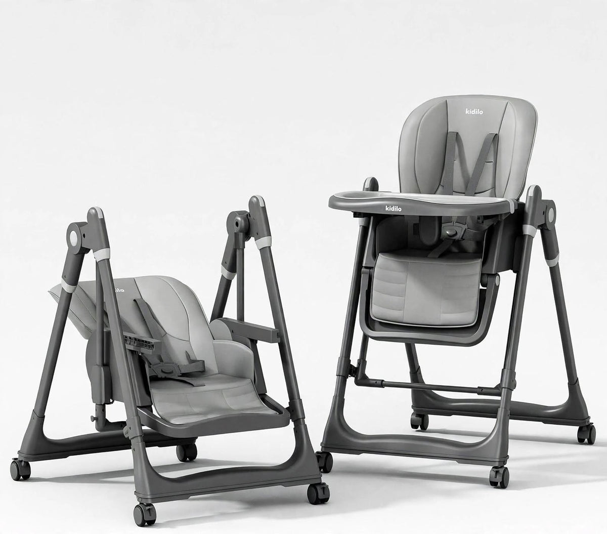 Kidilo Model 8166 - 2-in-1 Swing High Chair - Grey