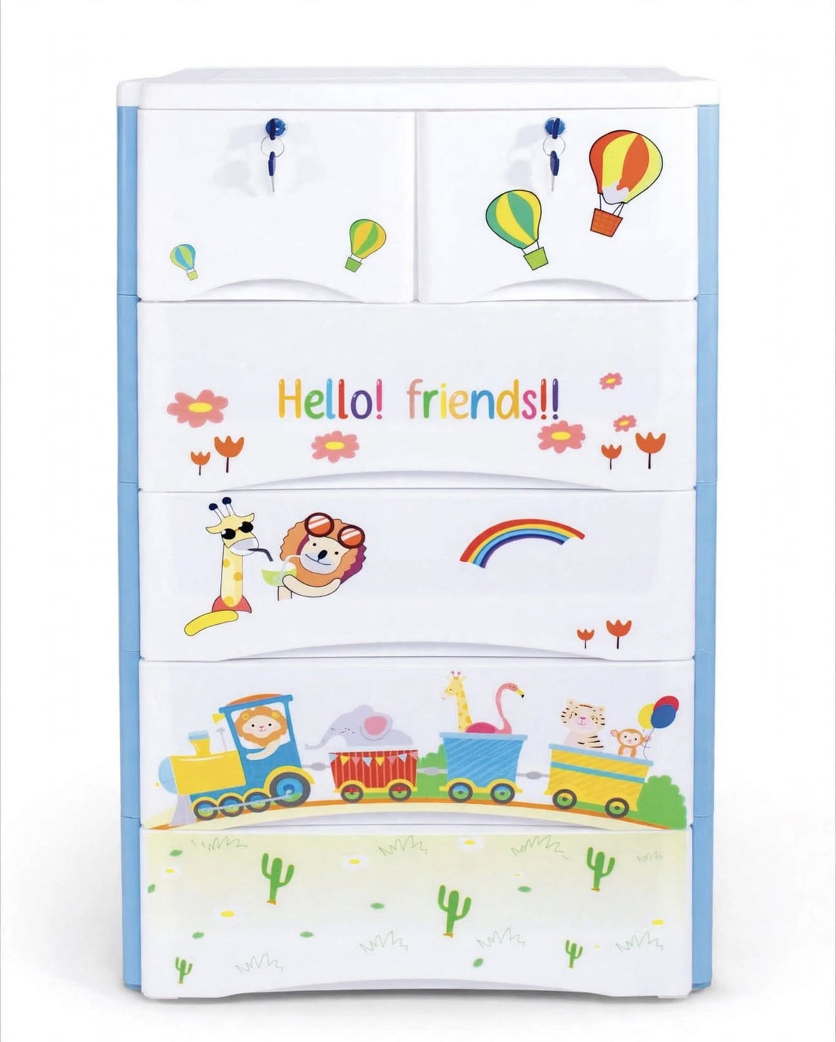 Kideez Cartoon Drawer Chest 4+2 & 5+2 - Hello Friends Design | Safari Train Theme