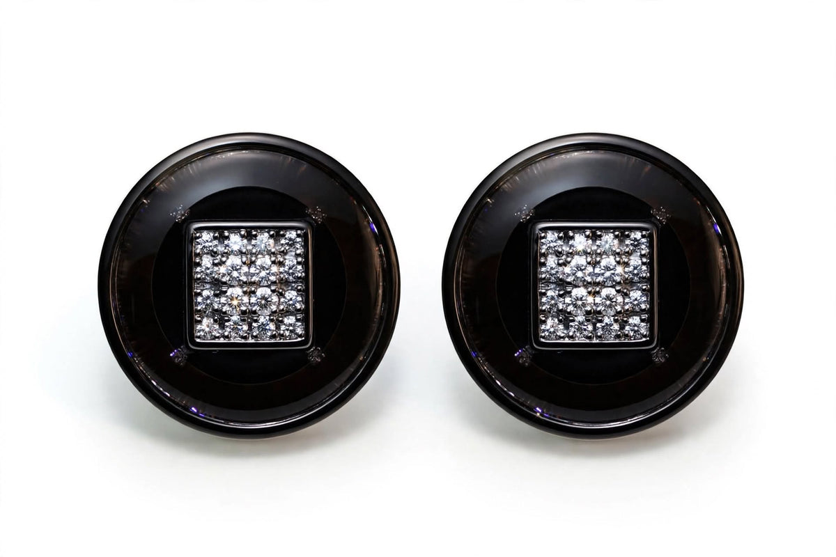 Black Onyx Round Pavé Square Cufflinks