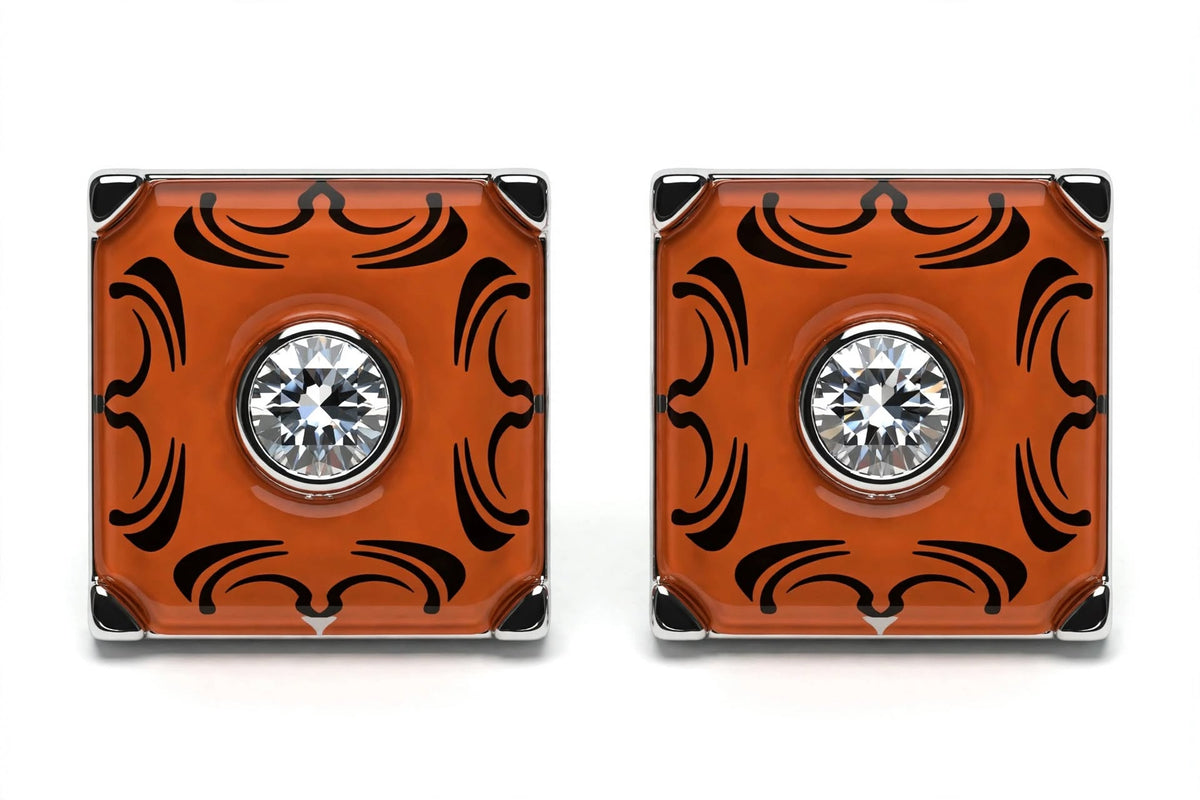 Burnt Orange Art Deco Single Crystal Cufflinks