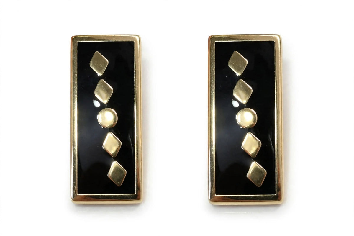 Black Onyx Vertical Gold Dot Cufflinks