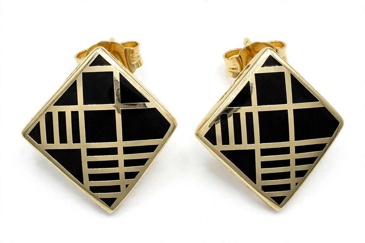 Black and Gold Diamond Geometric Earrings