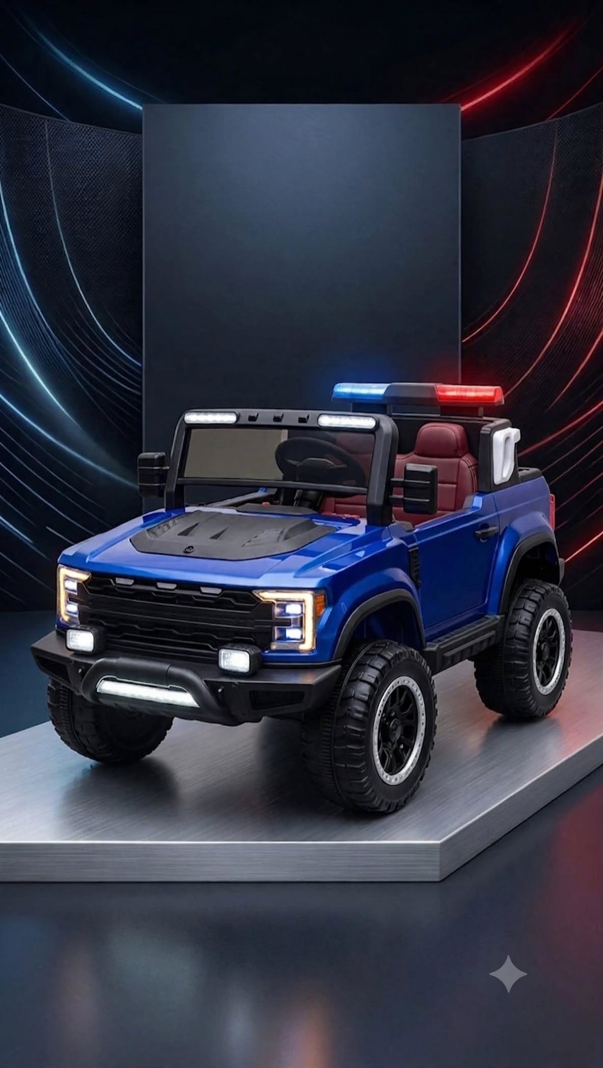 Kids Electric Ride On Police Jeep 4x4 - 12V Battery Operated Jeep With Police Lights & Music - Blue