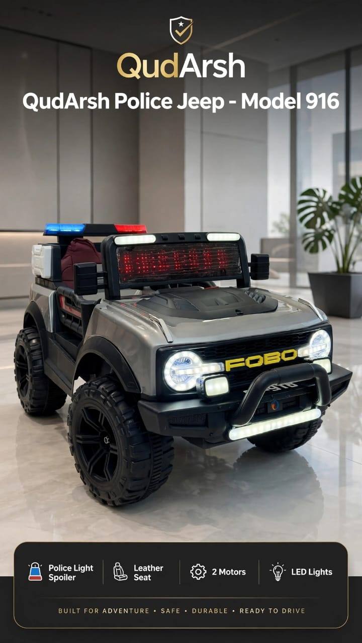 QudArsh Police Jeep - Model 916 | 12V Kids Electric Ride-On Jeep with Police Lights