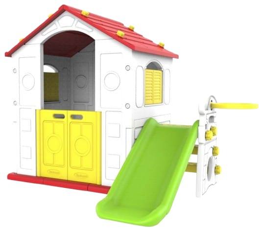 Kids Playhouse With Slide and Basketball Hoop - House Slide Combo
