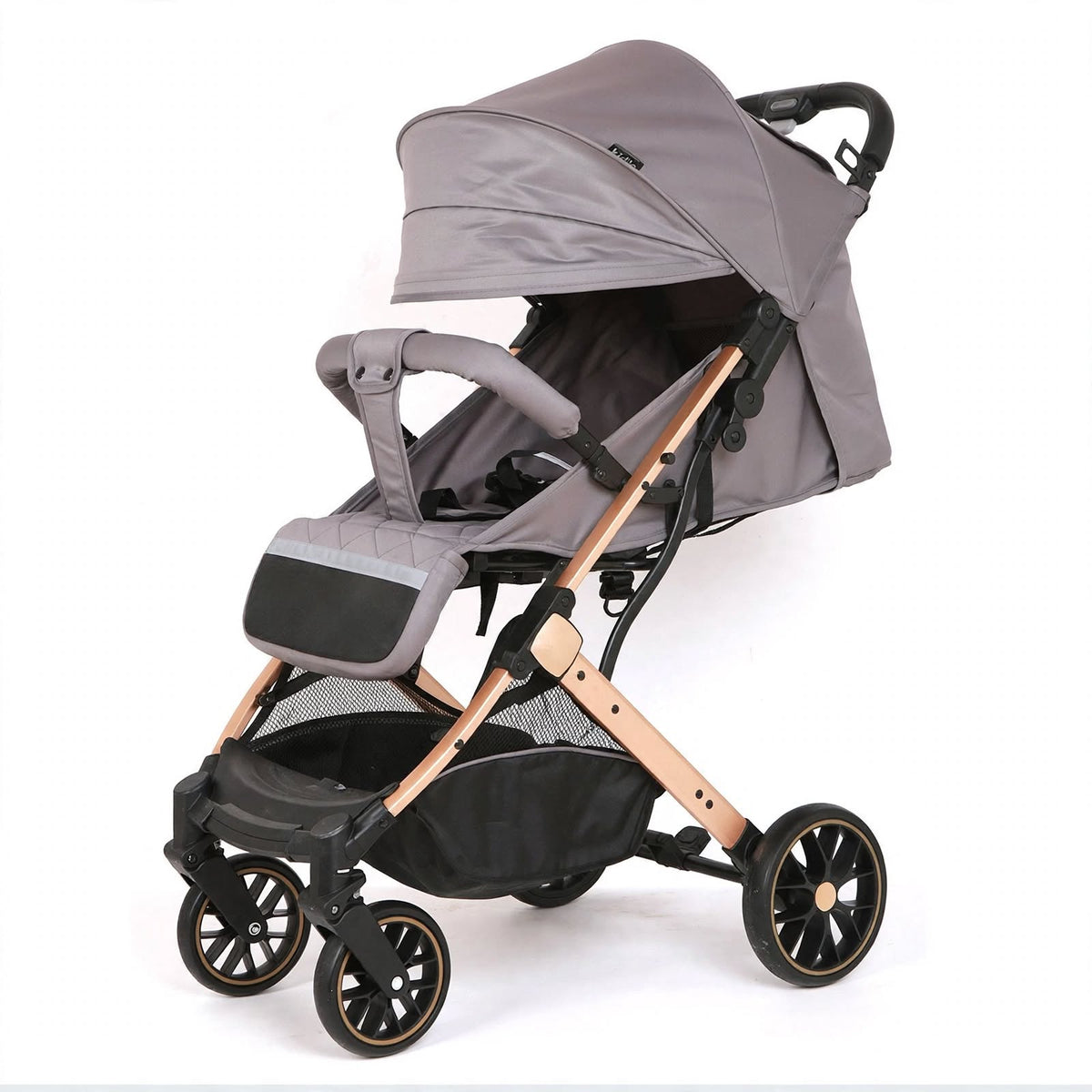Grey Luxury Baby Buggy Stroller with Golden Frame