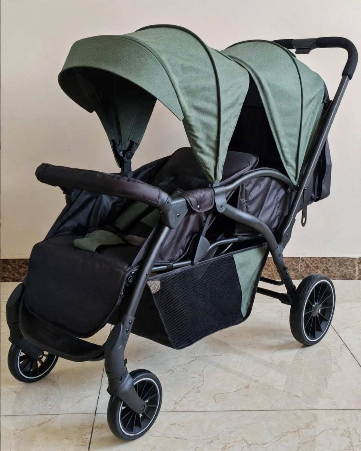 Premium Twin Baby Stroller - Double Stroller for Two Babies - Front & Back Seats