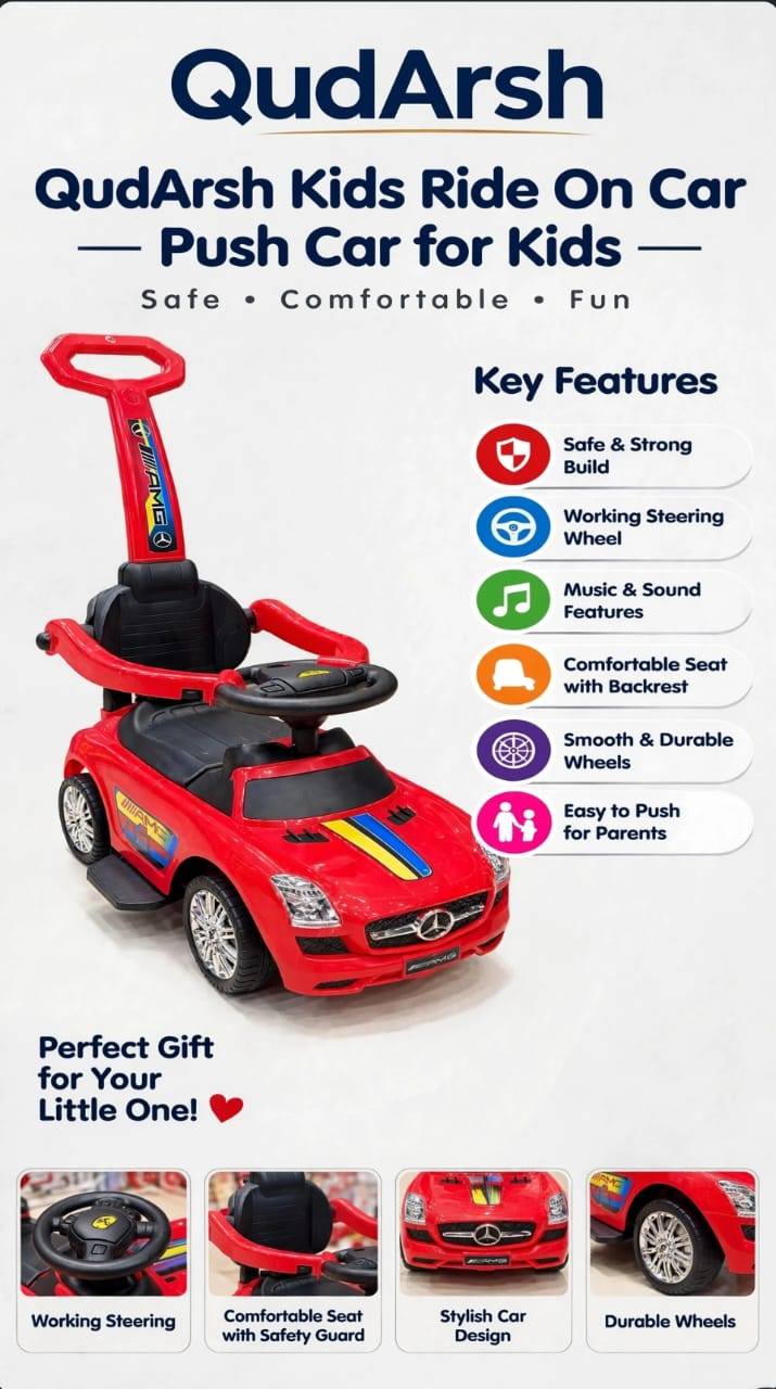 QudArsh AMG Kids Ride On Push Car - 3-in-1 Baby Push Car with Music & Parent Handle