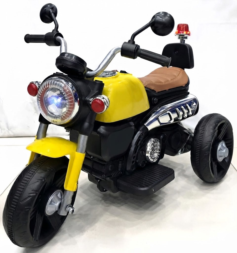 Yellow Police Style Kids Electric Ride-On Motorcycle
