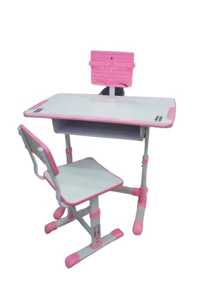 Pink Ergonomic Study Desk with Book Stand
