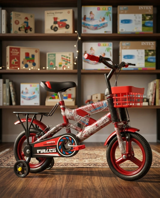 Classic Red Kids Bike with Rear Carrier & Front Storage Basket