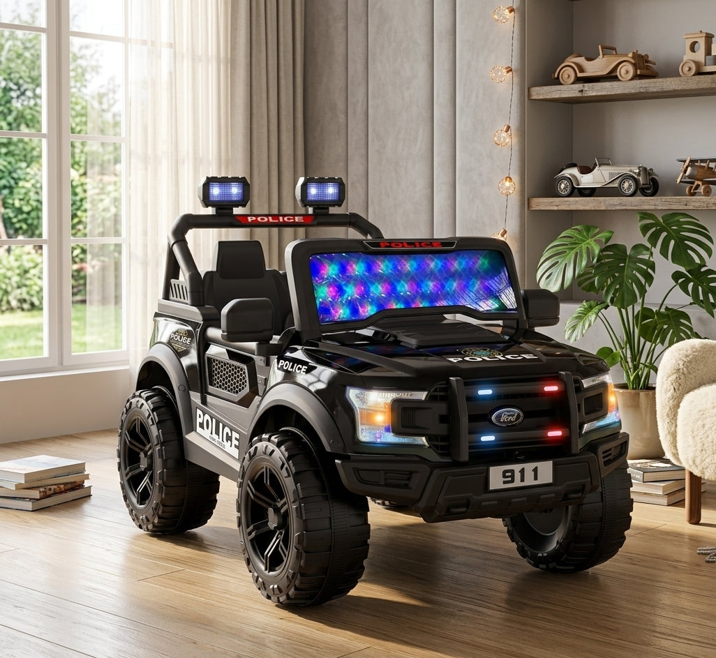 Black Police Ride-On Jeep