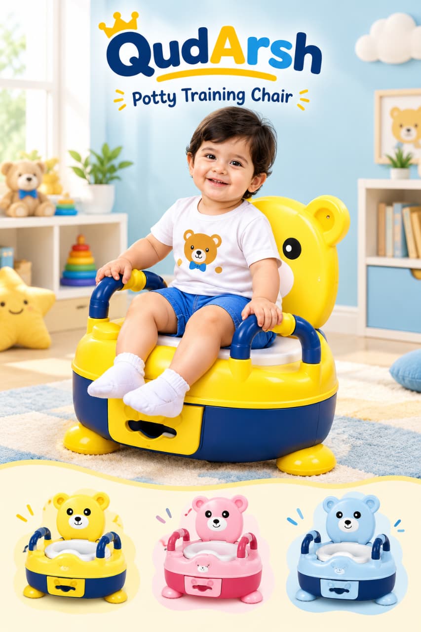 Cute Bear Baby Potty Training Chair with Armrest & Storage Drawer