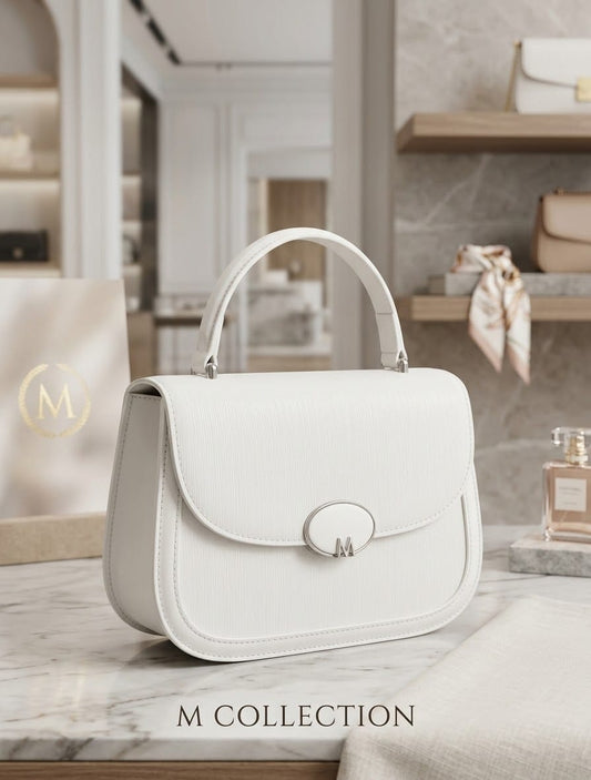 M COLLECTION - The Elise Top-Handle Bag in Pearl White