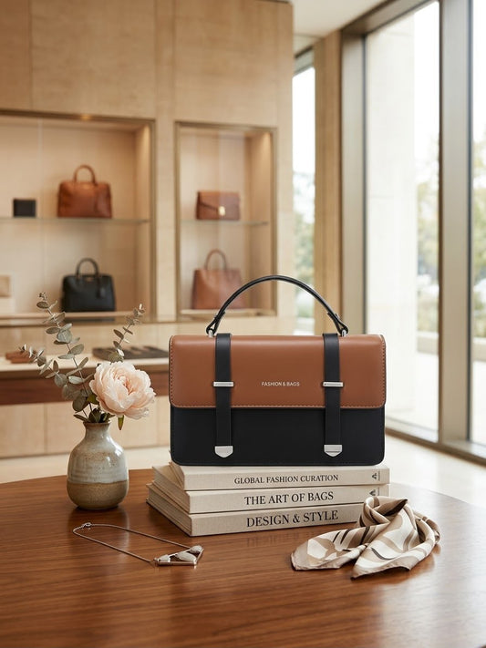 The Vogue Two-Tone Satchel in Tan & Black