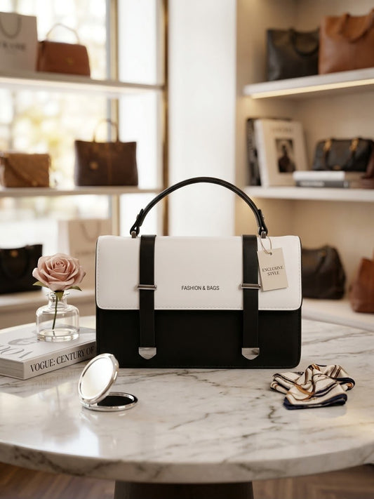 The Vogue Two-Tone Satchel in Black & White