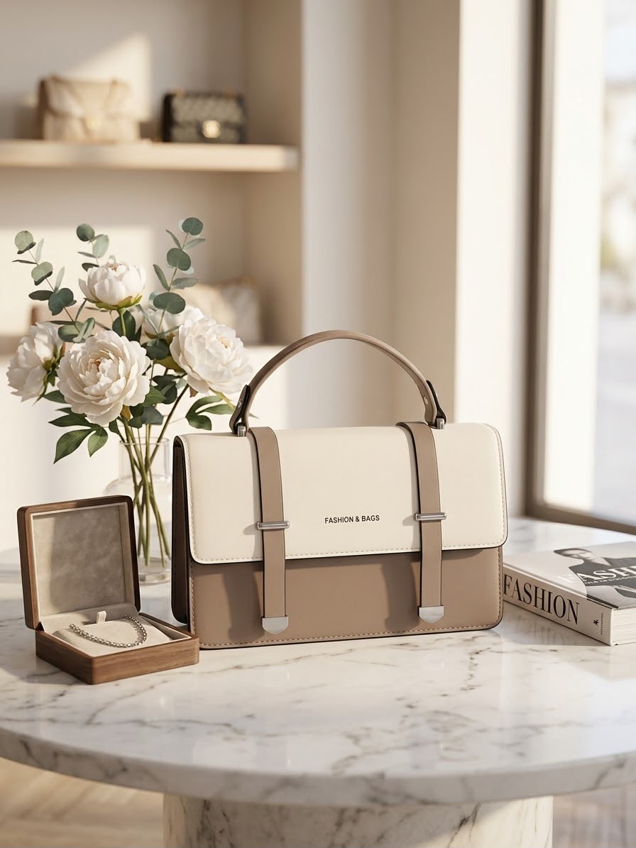 The Vogue Satchel in White &amp; Tan — Curated Style.