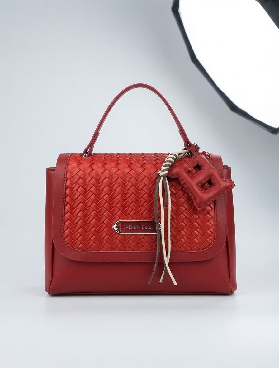 The H Woven Top-Handle Bag in Cherry Red