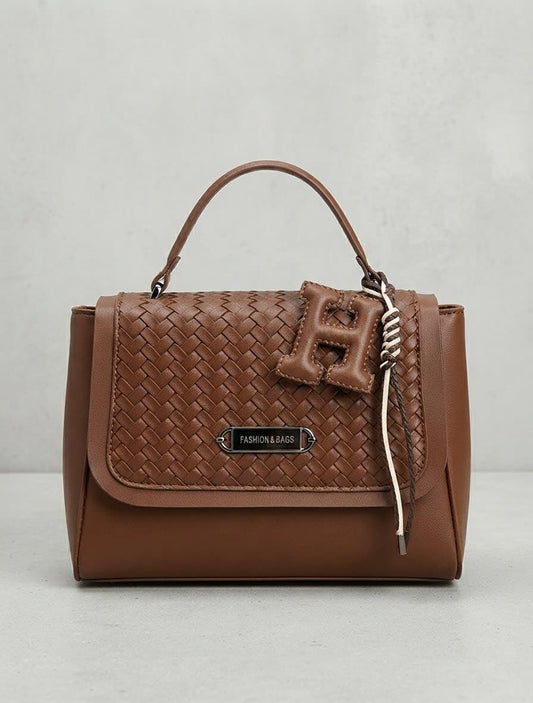 The H Woven Top-Handle Bag in Tan Brown