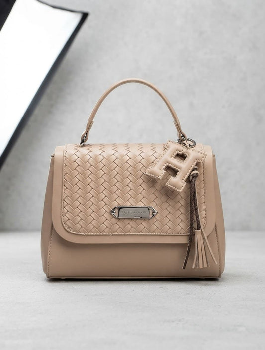 The H Woven Top-Handle Bag in Nude Beige