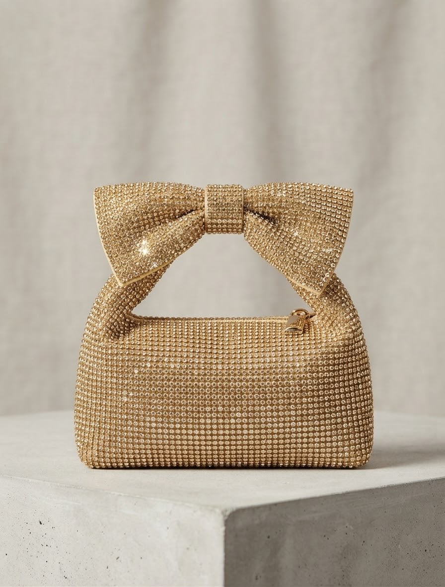 The Crystal Bow Bridal Bag in Pure Gold