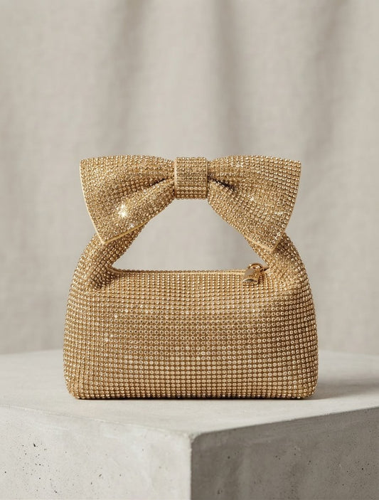 The Crystal Bow Bridal Bag in Pure Gold