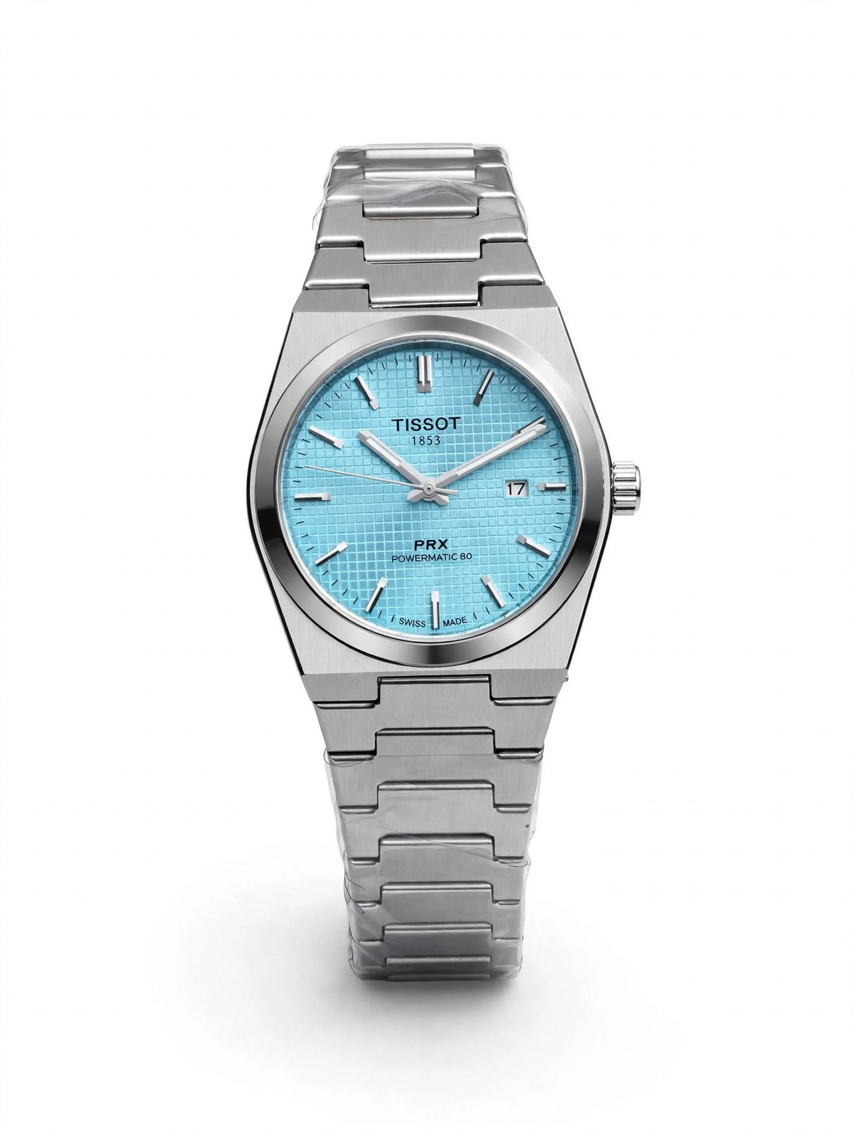 Tissot PRX Powermatic 80 - Tiffany Blue / Ice Blue Waffle Dial - Full Silver