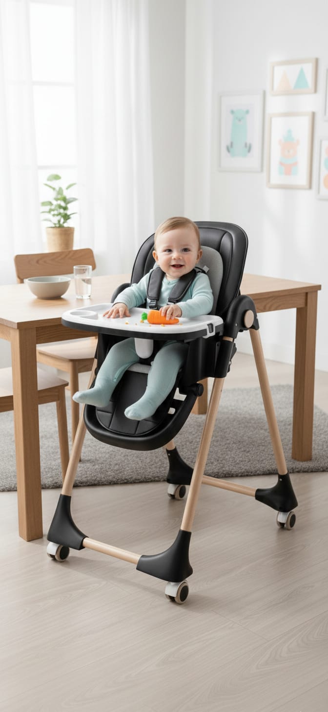 High Wooden Baby Feeding Chair