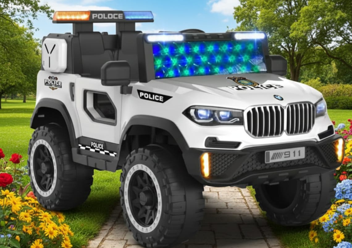 White Police Ride-On Jeep