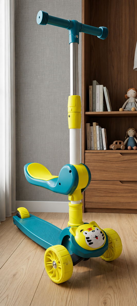 Kids 3-Wheel Tiger Scooter – Teal & Yellow