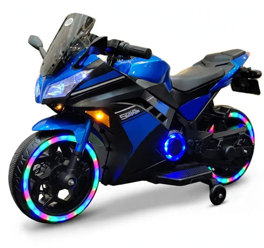 Neon Scorpion - Kids Electric Super Sports Bike with Rainbow Wheel Lights & Hand Race