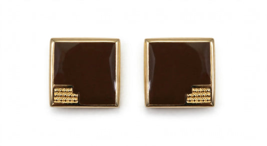 Brown Enamel Square Gold Corner Cufflinks