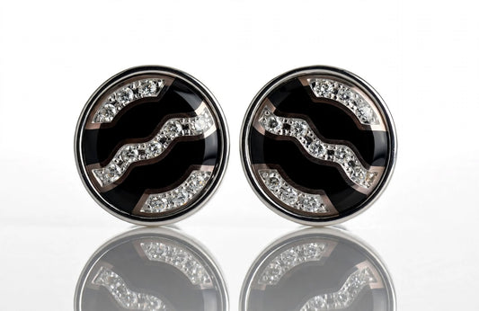 Black Onyx Crystal Wave Round Cufflinks