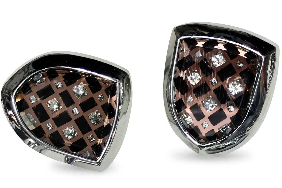 Silver Shield Checkered Diamond Cufflinks