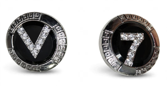 V7 Crystal Letter Round Cufflinks