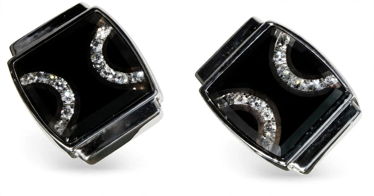 Black Shield Dual Curve Crystal Cufflinks  Short Description: