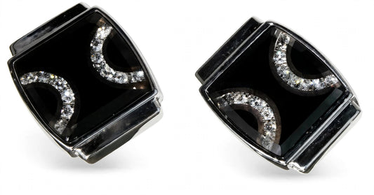 Black Shield Dual Curve Crystal Cufflinks  Short Description: