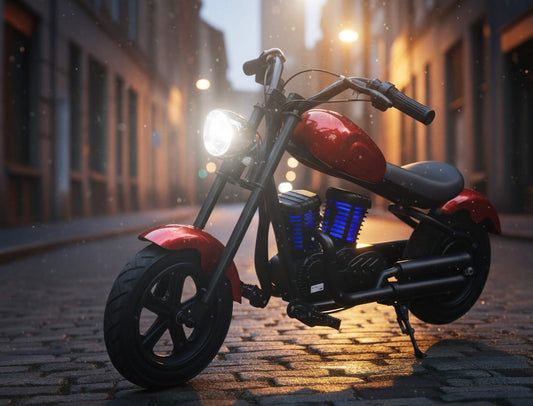 Red Chopper Motorcycle in City Street