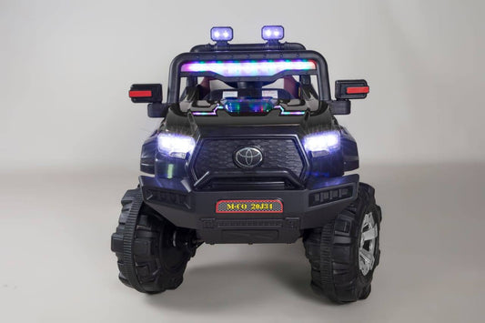 Kids Electric Jeep Model M-CO 20J34 | Toyota Style 12V Ride-On with Rainbow Light Bar, Big Monster Wheels & Parent Remote | Black Color