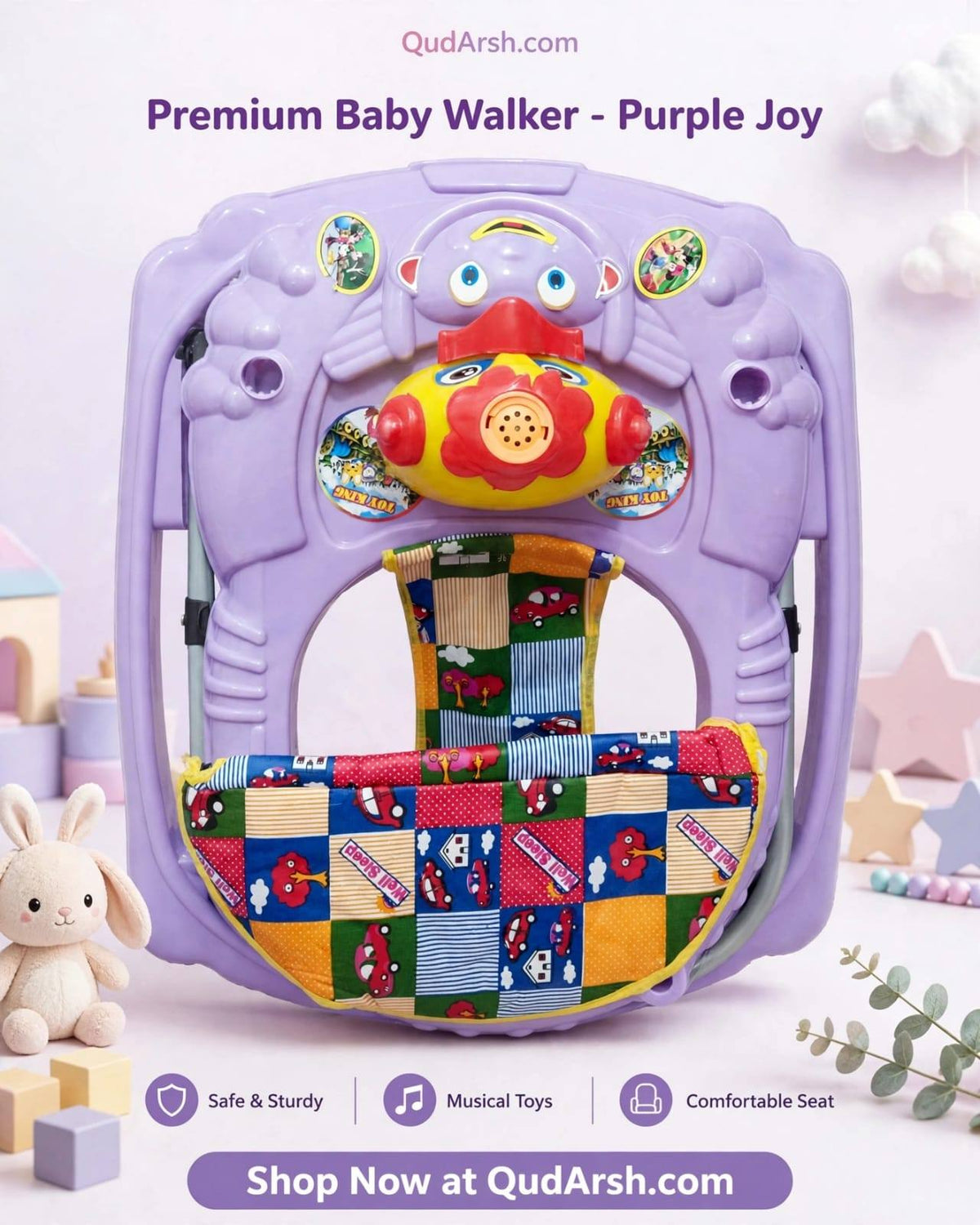 Premium Baby Walker - Purple Joy | Safe & Sturdy with Musical Toys