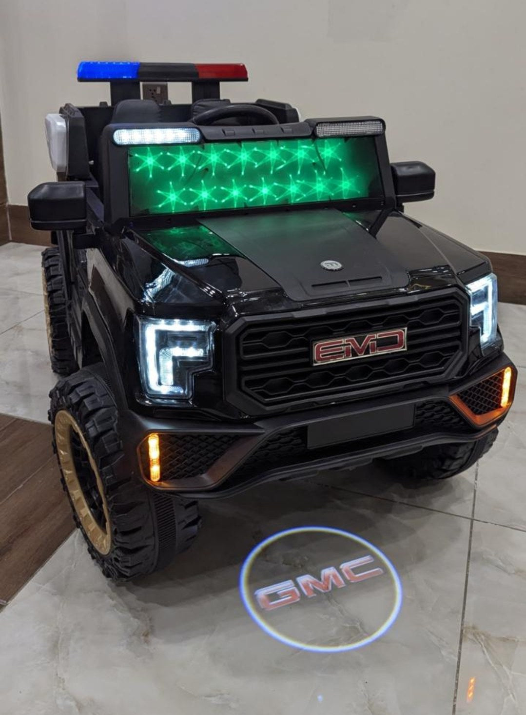 Black GMC Kids Jeep With Laser Logo & Green Star Lights