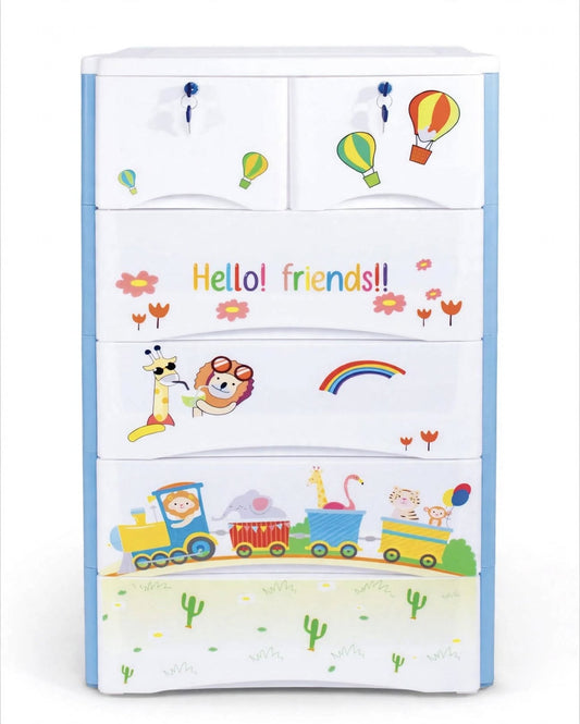 Kideez Cartoon Drawer Chest 4+2 & 5+2 - Hello Friends Design | Safari Train Theme