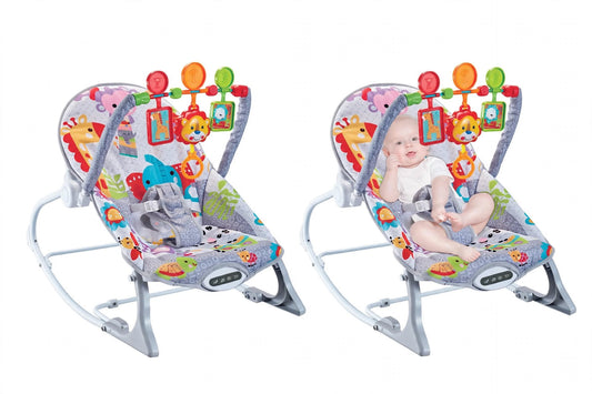 Joyous Infant to Toddler Rocker Chair - Foldable Musical Bouncer (40lbs/18kg) - Grey Animals